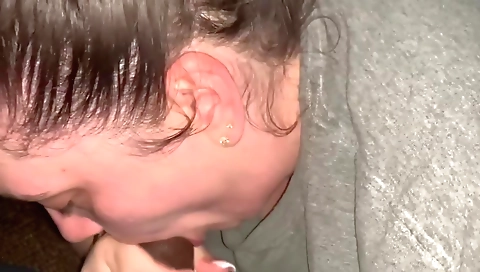 Brunette wife gets deepthroated by a big cock in amateur clip