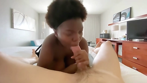 Ebony hottie with a huge ass gets fucked deep throat