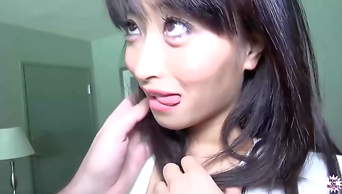 Asian brunette gets fucked in POV and gets cumshot