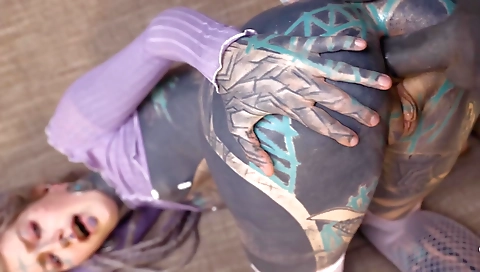 Blonde with a tattooed asshole gets fucked by a big cock