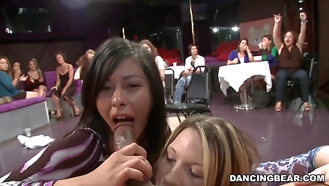 Busty brunette in stockings and a small brunette in stockings