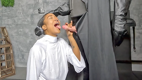 A hot brunette with a great mouth fucked in the footjob