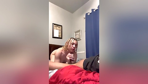 Amateur interracial blowjob video with a hot blonde