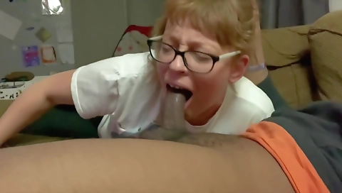 Old boy and redheaded teen get hard sex in hardcore scene