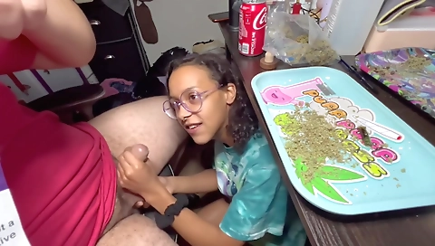 Ebony with black boyfriend gets ready for a blowjob