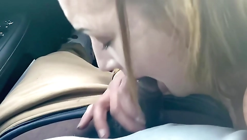 Blonde teen 18+ in stockings plays with her boyfriend's cock