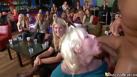 Blonde girl with a deepthroat enjoys an interracial threesome