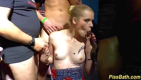 Group sex with a blonde teen and a busty blonde girl