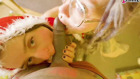 Brunette and blonde have sex with a guy and a friend