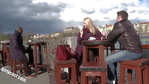 Blonde and brunette teen with a small ass in the casting