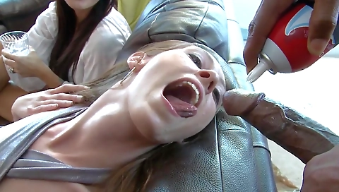 Blonde teen and a brunette teen are having interracial sex