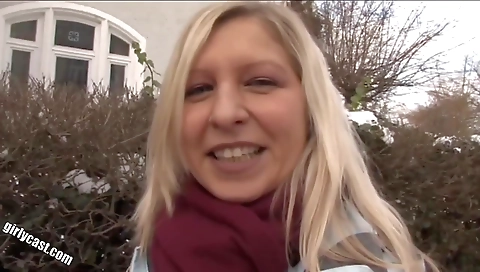 Busty brunette babe is getting a black cock in her mouth