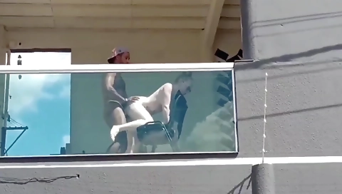 Tattooed blonde in red pants fucked by her stepdad