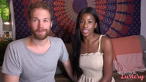 Ebony babe gets a creampie in her pussy in a webcam clip