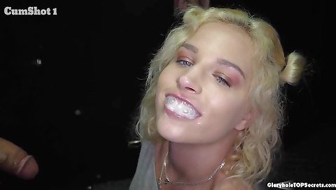 Hot blonde girl with a hairy ass is getting cum on her face