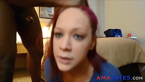 Ebony babe sucks her hubby's cock in homemade porn