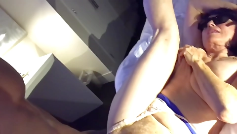 Muscular step-bro fucks a mature brunette in a movie